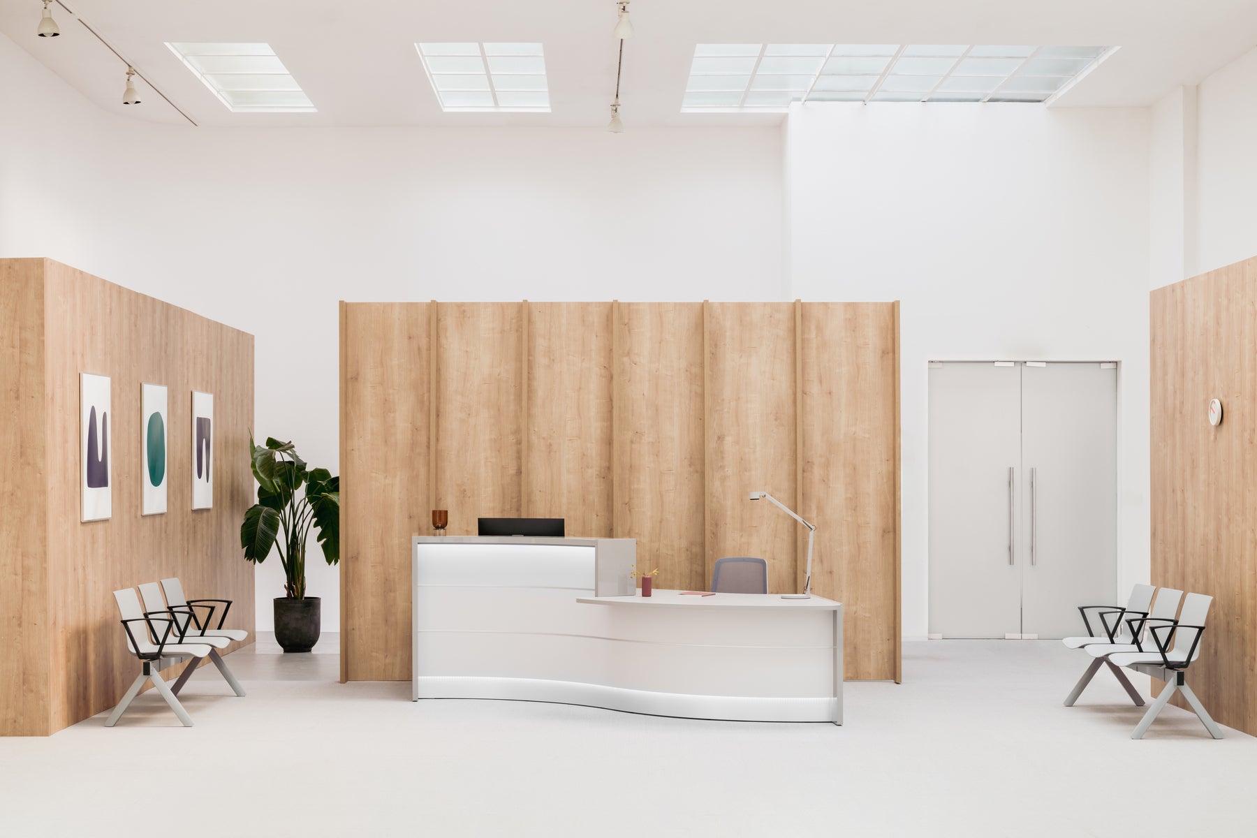 Empfangstheke Vale gebogen Hochglanz LED-Beleuchtung